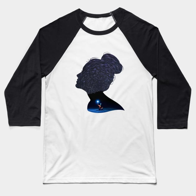 Woman silhouette starry trails night Baseball T-Shirt by amithachapa